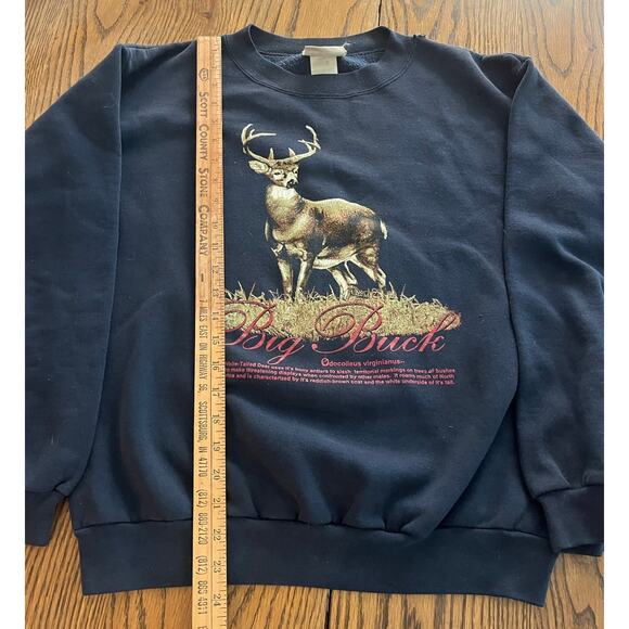 Vintage 90s Big Buck Hunting Deer Black Pullover Crewneck Sweatshirt-Medium - Picture 3 of 6